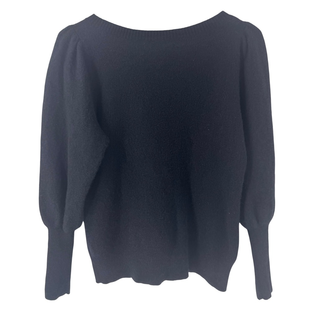 Nordstrom Womens 100% Cashmere Puff Sleeve Boat Neck Sweater Black Large L - Picture 5 of 9